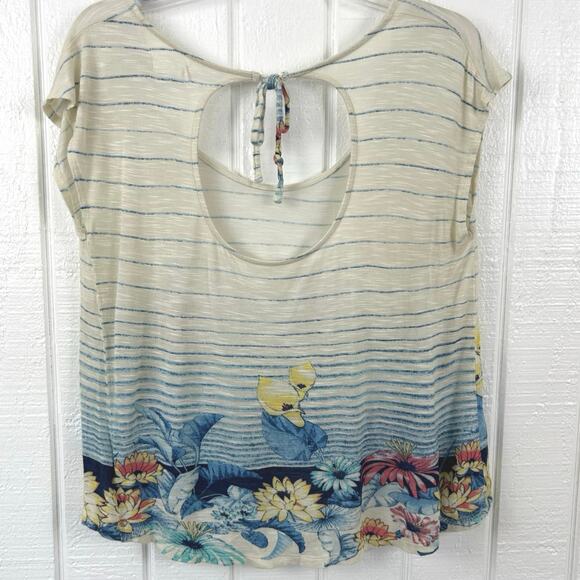 Urban Outfitters Women Short Sleeve Top Tropical Summer Preppy Cream Medium - Picture 4 of 5